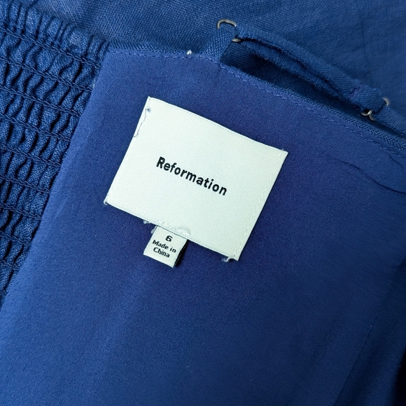 Reformation Holt Linen Dress Danube Navy Blue Mini Size 6 - Picture 8 of 11